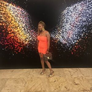 Fashion Nova Neon Orange Ruched Mini Dress